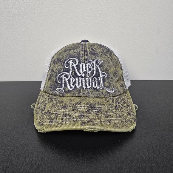 Rock Revival Accessories - Rock Revival Hat Cap Womens SnapBack Green Mesh Back Distressed Prep Preppy Logo